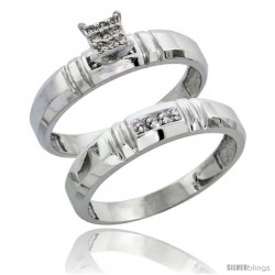 Sterling Silver Ladies' 2-Piece Diamond Engagement Wedding Ring Set Rhodium finish, 5/32 in wide -Style Ag023e2