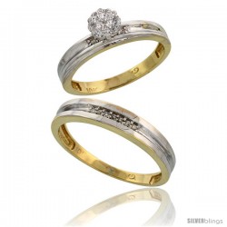 10k Yellow Gold Diamond Engagement Rings 2-Piece Set for Men and Women 0.10 cttw Brilliant Cut, 4 mm & 3.5 -Style Ljy019em