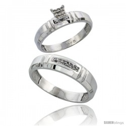 Sterling Silver 2-Piece Diamond wedding Engagement Ring Set for Him & Her Rhodium finish, 4mm & 5.5mm wide -Style Ag023em