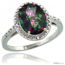 Sterling Silver Diamond Mystic Topaz Ring 2.4 ct Oval Stone 10x8 mm, 1/2 in wide -Style Cwg08111