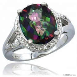 10K White Gold Natural Mystic Topaz Ring Oval 12x10 Stone Diamond Accent