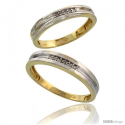 10k Yellow Gold Diamond Wedding Rings 2-Piece set for him 4 mm & Her 3.5 mm 0.07 cttw Brilliant Cut -Style Ljy019w2