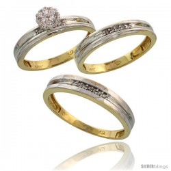 10k Yellow Gold Diamond Trio Engagement Wedding Ring 3-piece Set for Him & Her 4 mm & 3.5 mm wide 0.13 cttw -Style Ljy019w3