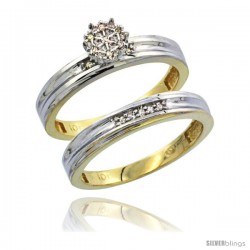 10k Yellow Gold Diamond Engagement Rings Set 2-Piece 0.09 cttw Brilliant Cut, 1/8 in wide -Style Ljy020e2