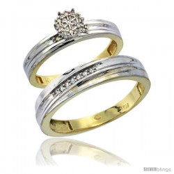 10k Yellow Gold Diamond Engagement Rings 2-Piece Set for Men and Women 0.10 cttw Brilliant Cut, 4 mm & 3.5 -Style Ljy020em