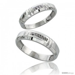 Sterling Silver Diamond 2 Piece Wedding Ring Set His 5.5mm & Hers 4mm Rhodium finish -Style Ag023w2