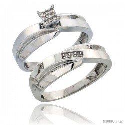 Sterling Silver Ladies' 2-Piece Diamond Engagement Wedding Ring Set Rhodium finish, 1/4 in wide