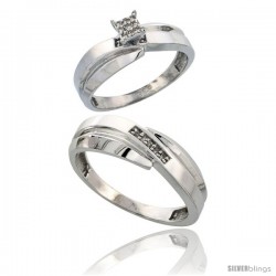 Sterling Silver 2-Piece Diamond wedding Engagement Ring Set for Him & Her Rhodium finish, 6mm & 7mm wide