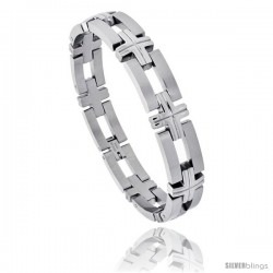 Stainless Steel Men's Bracelet, w/ Bars & Crosses 1/2 in wide, 8 in long