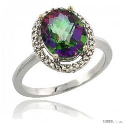 Sterling Silver Diamond Mystic Topaz Ring 2.4 ct Oval Stone 10x8 mm, 1/2 in wide -Style Cwg08114