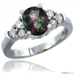 10K White Gold Natural Mystic Topaz Ring Oval 9x7 Stone Diamond Accent