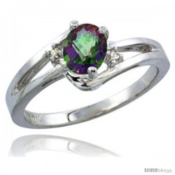 10K White Gold Natural Mystic Topaz Ring Oval 6x4 Stone Diamond Accent -Style Cw908165