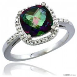 10K White Gold Natural Mystic Topaz Ring Cushion-cut 8x8 Stone Diamond Accent