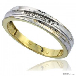 10k Yellow Gold Mens Diamond Wedding Band Ring 0.04 cttw Brilliant Cut, 3/16 in wide -Style Ljy020mb