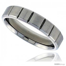 Surgical Steel 5mm Wedding Band Thumb Ring Vertical Grooves Matte Finish Comfort-Fit