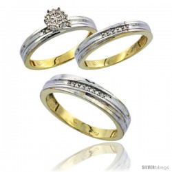 10k Yellow Gold Diamond Trio Engagement Wedding Ring 3-piece Set for Him & Her 5 mm & 3.5 mm wide 0.13 cttw -Style Ljy020w3