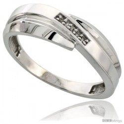 Sterling Silver Men's Diamond Wedding Band Rhodium finish, 9/32 in wide