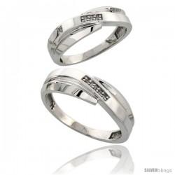 Sterling Silver Diamond 2 Piece Wedding Ring Set His 7mm & Hers 6mm Rhodium finish
