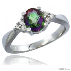 10K White Gold Natural Mystic Topaz Ring Oval 7x5 Stone Diamond Accent -Style Cw908168