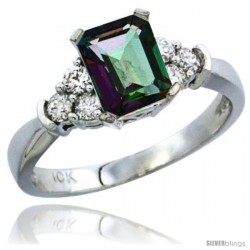 10K White Gold Natural Mystic Topaz Ring Emerald-shape 7x5 Stone Diamond Accent