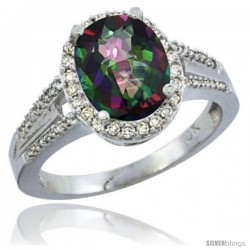 10K White Gold Natural Mystic Topaz Ring Oval 10x8 Stone Diamond Accent