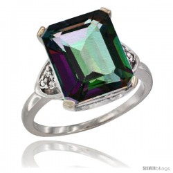 10K White Gold Natural Mystic Topaz Ring Emerald-shape 12x10 Stone Diamond Accent