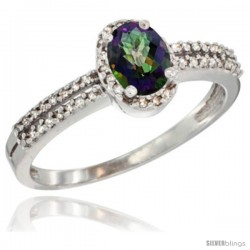 10K White Gold Natural Mystic Topaz Ring Oval 6x4 Stone Diamond Accent -Style Cw908178