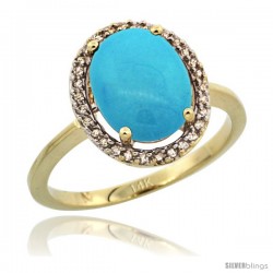 14k Yellow Gold Diamond Sleeping Beauty Turquoise Halo Ring 2.4 carat Oval shape 10X8 mm, 1/2 in (12.5mm) wide