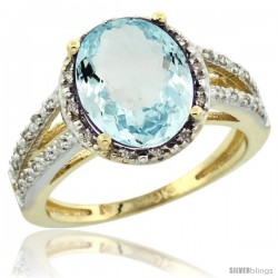 10k Yellow Gold Diamond Halo Aquamarine Ring 3 Carat Oval Shape 11X9 mm, 7/16 in (11mm) wide