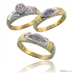 10k Yellow Gold Trio Engagement Wedding Rings Set for Him & Her 3-piece 6 mm & 5 mm wide 0.09 cttw Brilliant Cut -Style Ljy021w3