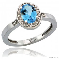 10k White Gold Diamond Swiss Blue Topaz Ring 1 ct 7x5 Stone 1/2 in wide