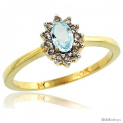 10k Yellow Gold Diamond Halo Aquamarine Ring 0.25 ct Oval Stone 5x3 mm, 5/16 in wide