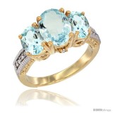10K Yellow Gold Ladies 3-Stone Oval Natural Aquamarine Ring Diamond Accent