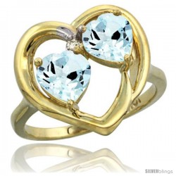 10k Yellow Gold 2-Stone Heart Ring 6mm Natural Aquamarine Stones