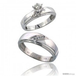 Sterling Silver 2-Piece Diamond Ring Set ( Engagement Ring & Man's Wedding Band ), w/ 0.07 Carat Brilliant Cut Diamonds