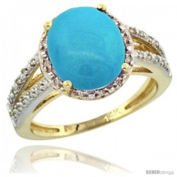 14k Yellow Gold Diamond Halo Sleeping Beauty Turquoise Ring 2.85 Carat Oval Shape 11X9 mm, 7/16 in (11mm) wide