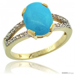 14k Yellow Gold and Diamond Halo Sleeping Beauty Turquoise Ring 2.4 carat Oval shape 10X8 mm, 3/8 in (10mm) wide