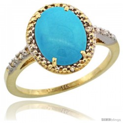 14k Yellow Gold Diamond Sleeping Beauty Turquoise Ring 2.4 ct Oval Stone 10x8 mm, 1/2 in wide -Style Cy418111