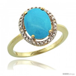 14k Yellow Gold Diamond Sleeping Beauty Turquoise Ring 2.4 ct Oval Stone 10x8 mm, 1/2 in wide -Style Cy418114