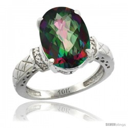 10k White Gold Diamond Mystic Topaz Ring 5.5 ct Oval 14x10 Stone