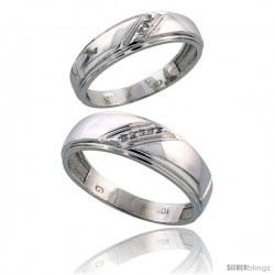 Sterling Silver 2-Piece His (7mm) & Hers (5.5mm) Diamond Wedding Band Set, w/ 0.05 Carat Brilliant Cut Diamonds