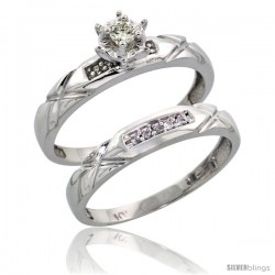 Sterling Silver 2-Piece Diamond Engagement Ring Set, w/ 0.09 Carat Brilliant Cut Diamonds, 1/8 in. (3.5mm) wide