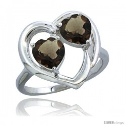 14k White Gold 2-Stone Heart Ring 6mm Natural Smoky Topaz & Smoky Topaz Diamond Accent