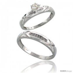 Sterling Silver 2-Piece Diamond Ring Set ( Engagement Ring & Man's Wedding Band ), w/ 0.10 Carat Brilliant Cut Diamonds