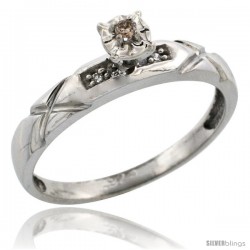 Sterling Silver Diamond Engagement Ring, w/ 0.06 Carat Brilliant Cut Diamonds, 1/8 in. (3.5mm) wide