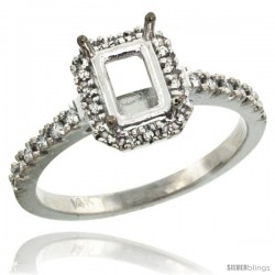 14k White Gold Semi Mount (for 7x5 Emerald Cut Stone) Engagement Ring w/ 0.21 Carat Brilliant Cut (H-I Color SI1 Clarity)