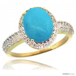 14k Yellow Gold Diamond Sleeping Beauty Turquoise Ring Oval Stone 10x8 mm 2.4 ct 1/2 in wide