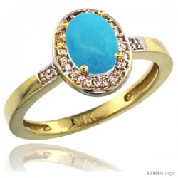 14k Yellow Gold Diamond Sleeping Beauty Turquoise Ring 1 ct 7x5 Stone 1/2 in wide