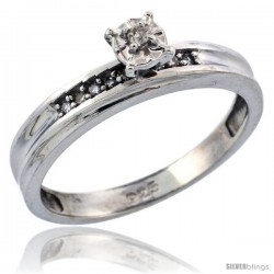 Sterling Silver Diamond Engagement Ring, w/ 0.05 Carat Brilliant Cut Diamonds, 1/8 in. (3mm) wide