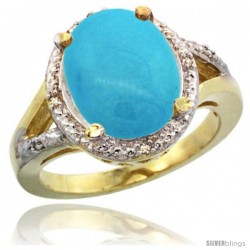 14k Yellow Gold Ladies Natural Turquoise Ring oval 12x10 Stone Diamond Accent